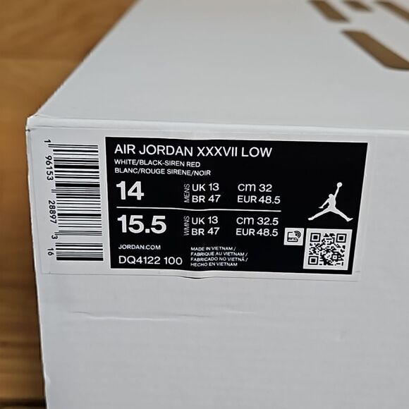 Air Jordan 37 XXXVII Low 14 White Black Siren Red Basketball Shoe DQ4122-100 main image 7